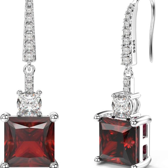 Jewelry - Sterling Silver Dangle Earrings Cubic Zirconia Princess Cut for Women